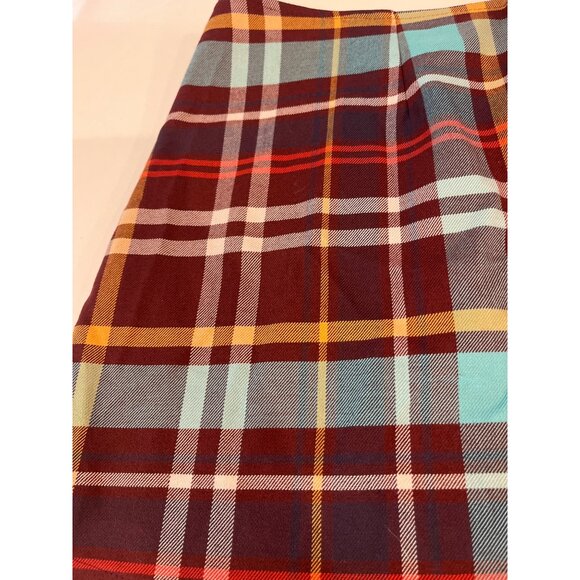 Urban Outfitters Burgundy Plaid Mini Skirt M-M Cotton Blend Pleated Design - Picture 7 of 7